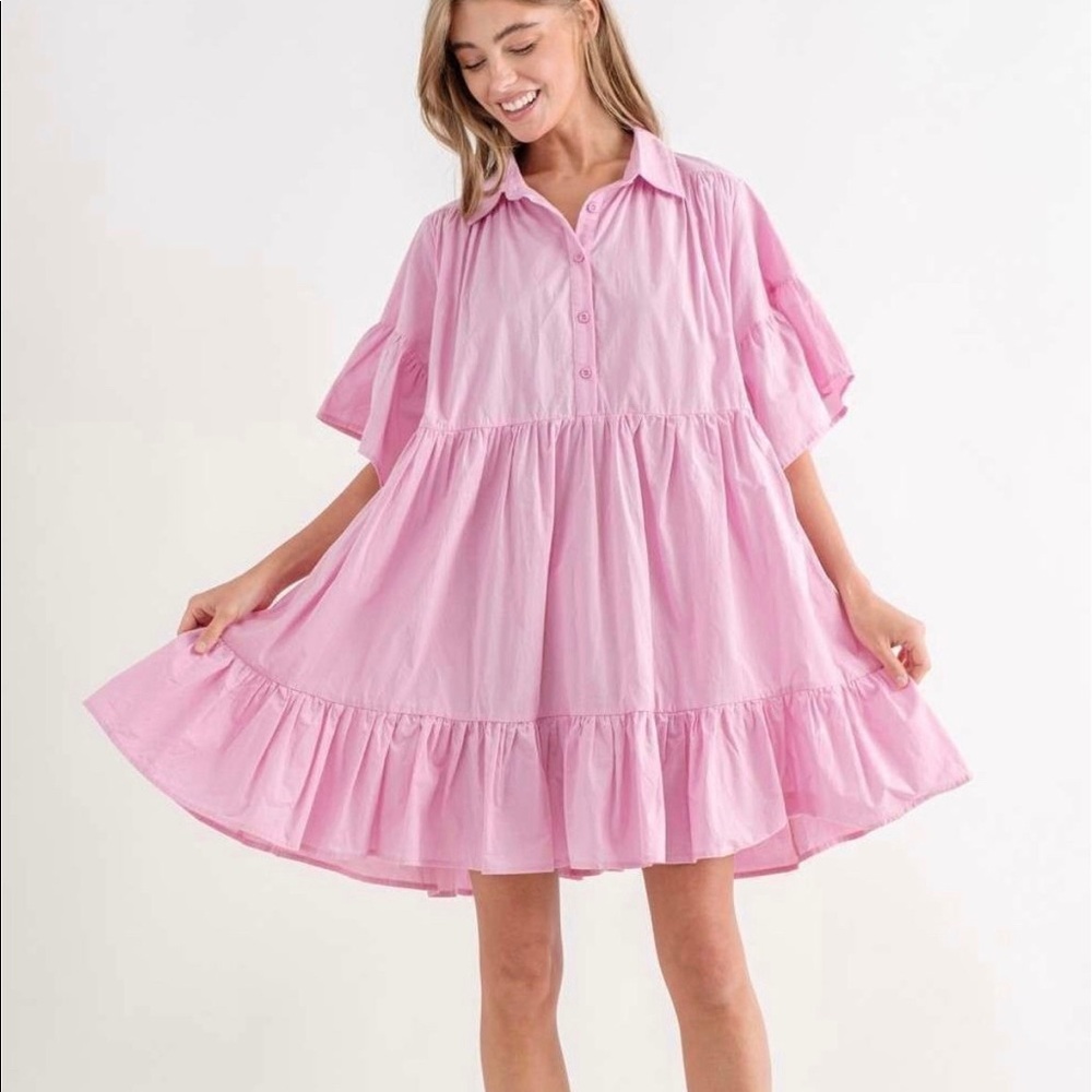 NWT A-line pastel pink dress with ruffle
